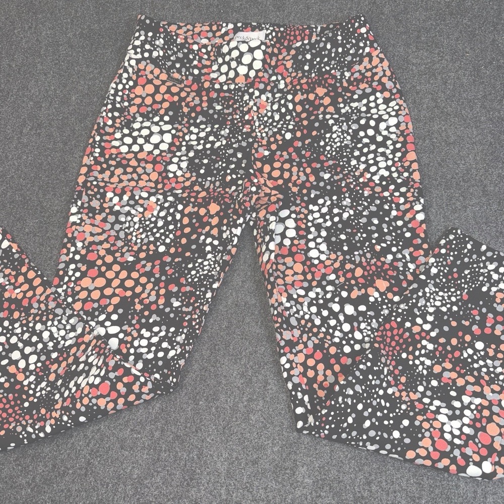 Women's‎ Peck & Peck Size 10 Black Multicolor Polka Dot Stretch Pants
